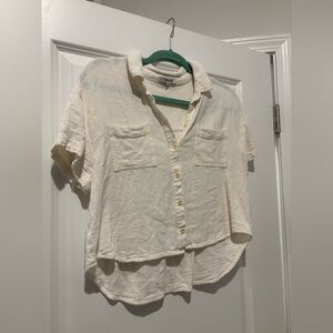 Cream Button-Up Short Sleeve Shirt